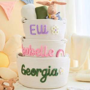 Cesta Tejida a Mano Personalizada, Regalo para Baby Shower, Cesta de Cuerda de Algodón Personalizada con Nombre, Almacenamiento para Cuarto de Bebé, Organizador de Juguetes - Product Image 2