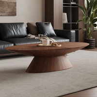 Table basse minimaliste italienne, style moderne et simple du milieu du siècle, luxe léger, petit espace, meubles en bois de noyer, table à thé ovale