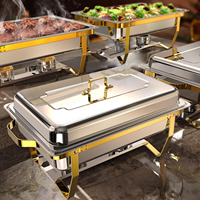 Équipement hôtelier commercial - Table de buffet rectangulaire en acier inoxydable givré argenté et doré