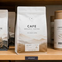 Sacs d'emballage pour café de haute qualité, à fond plat, avec fermeture éclair, noir mat, design personnalisé, avec valve pour l'impression alimentaire