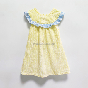 Enfants enfants jaune Seersucker garçon <span class=keywords><strong>Jon</strong></span> <span class=keywords><strong>Jon</strong></span> barboteuse filles robes trapèze bébé sans manches bulle frère correspondant ensemble de vêtements - Product Image 2