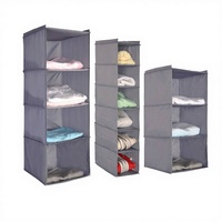 Organisateur de vêtements mural de style vintage à 4 étagères avec tiroirs en tissu et sacs de rangement en PP, pliable et réglable pour une utilisation à domicile