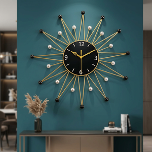 <b>Modern</b> Sunburst <b>Wall</b> <b>Clock</b> Metal Abstract Geometric Design Silent Quartz Analog Hanging <b>Clock</b> for Living Room - Product Image 5