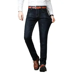 Мужская брендовая одежда, деловые мужские джинсы, повседневные Прямые эластичные модные классические синие Черные рабочие джинсовые брюки
