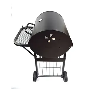 Mutfak pişirme için yan masa arabası barbekü ızgaraları ile fabrika doğrudan kömür sigara içen varil barbekü ızgara