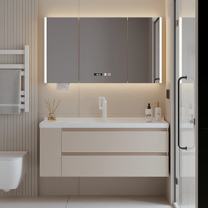 Combinaison d'armoires de salle de bain avec lavabo intégré en céramique, belle armoire de salle de bain en bois massif, armoire de lavabo pour shampoing - Product Image 3