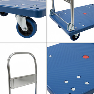 עגלת משטחים כחולה מפלסטיק, עמידה במיוחד, בעלת כושר נשיאה של 150 ק\"ג, עם ידית כרום מתקפלת, ללוגיסטיקה של מחסנים - Product Image 5