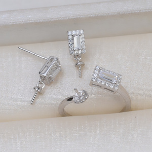 Juego de Anillos Personalizados de Plata S925 con Circonita Cuadrada Wenchi, Accesorio para el Cabello con Perlas DIY para Mujer, Tallas 6-13, Conjuntos de Joyería de Moda - Product Image 1