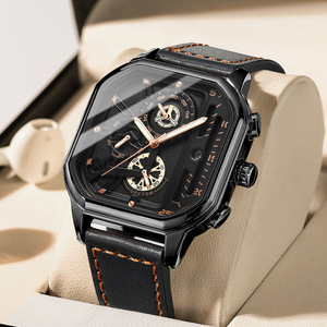 <span class=keywords><strong>Orologio</strong></span> da Polso BINBOND B6577 per Uomo, Design Quadrato Unico, Cronografo al Quarzo, Impermeabile con Cinturino in Pelle - Product Image 1
