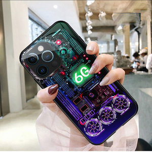 Jmax LED luz luminosa vidrio templado activado por voz <span class=keywords><strong>Popin</strong></span> funda de teléfono móvil para iPhone 11 12 13 14 15 Pro Max Ultra - Product Image 4