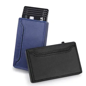 New Trendy Durable Rfid Blocking Aluminum Card Holder Men Magnetic 2 In 1 Leather Wallet With Card Case Protector