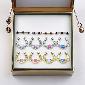 Sahte <span class=keywords><strong>Septum</strong></span> Piercing yüzükler <span class=keywords><strong>Opal</strong></span> burun çember yüzük Xinfocus moda göbek takısı toptan - Product Image 3