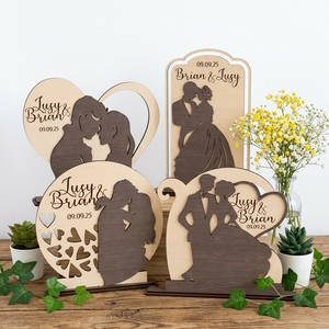 Silueta de Boda Personalizada en Madera, Adorno Artesanal Cortado con Láser para Recuerdo de Boda, Regalo de Aniversario y Decoración del Hogar - Product Image 1