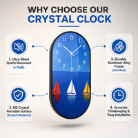 Jam Dinding Porselen Kristal HD Motif Kapal Layar Laut Biru untuk Dekorasi Rumah (Suplai Grosir)