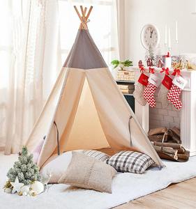 Casa de muñecas de lona para niños y bebés, tiendas de juguete para jugar al aire libre, tienda de tepé <span class=keywords><strong>indio</strong></span> de color gris crema - Product Image 2