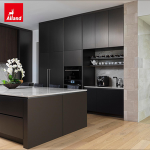 Tendencias <span class=keywords><strong>de</strong></span> Diseño <span class=keywords><strong>de</strong></span> Gabinetes Allandcabinet: Gabinete <span class=keywords><strong>de</strong></span> Cocina <span class=keywords><strong>de</strong></span> Isla Moderno <span class=keywords><strong>de</strong></span> Alta Gama en Melamina Negra con Acabado Lacado y Gabinetes <span class=keywords><strong>de</strong></span> Pared Acanalados - Product Image 2