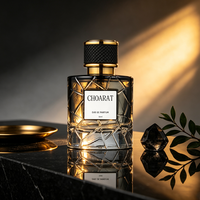 Flacon de parfum de luxe en verre facetté de 50 ml avec collier doré, vente en gros, flacon d'emballage de parfum personnalisé de 100 ml