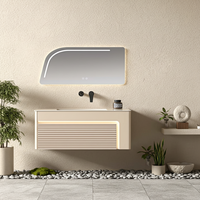 Meuble-lavabo mural de salle de bain de luxe moderne rustique écologique en acier inoxydable personnalisable avec miroir LED et lavabo, garantie 2 ans pour hôtels