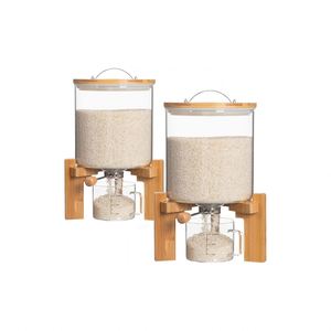 5L 8L Glass Food <b>Container</b> for <b>Flour</b> Cereal Rice with Bamboo Stand and Measuring Cup - Product Image 1
