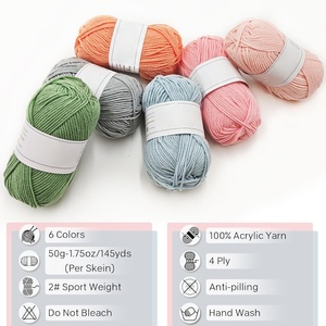 Fil de coton peigné 5 brins haute résistance, matériau de crochet DIY fait main, fil mélangé en coton lait teint, anti-boulochage 200tpm - Product Image 2