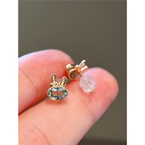 Xinfly Au750 Joyería Fina Diaria Clásica, Pendientes de Oro Puro de 18k con Turmalina Verde Menta en Forma de Conejo con Lazo, Lindos Pendientes de Animales - Product Image 6