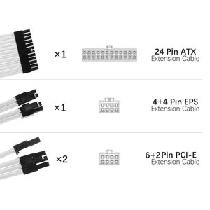 Cable de Extensión de 24 Pines para Placa Base ATX, 4+4 Pines para CPU, 6+2 Pines para GPU, con Funda, 300 mm, Kit de Cables para Fuente de Alimentación - Product Image 2