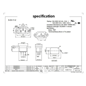 3-pin IEC320 C14 Inlet Power Plug <b>Socket</b> 250V 10A 15A AC Power Receptacle Without Fuse AC-04 - Product Image 4