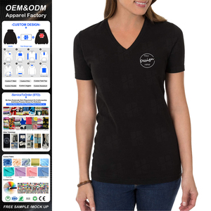 T-shirt ajusté personnalisé pour femme, impression sérigraphique de haute qualité, décontracté, couleur unie, en coton, col en V, vente en gros - Product Image 1