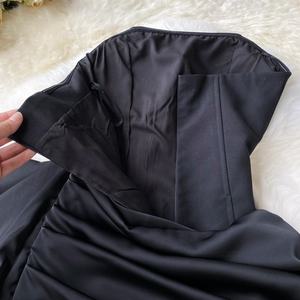 नए आगमन फैशन डिजाइन ट्यूब शीर्ष स्ट्रैपलेस ब्लैक सैटिन पैचवर्क सेक्सी महिला पोशाक - Product Image 4