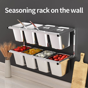 Étagère murale en acier inoxydable pour condiments, format 1/6, double rangée, conteneur de stockage alimentaire pour cuisine et restaurant - Product Image 2