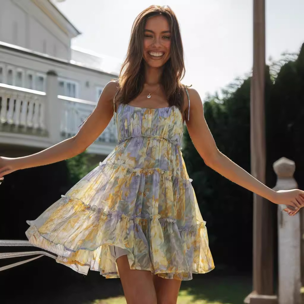 Summer Dresses Woman Floral Print Satin Cami Dress Vacation Woman Beach  Dress 2024| Alibaba.com