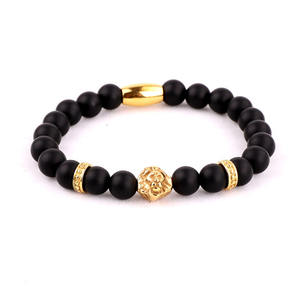 Vnox — Bracelet en forme de tête de Lion pour hommes, bijou perlé et élastique de haute qualité en acier inoxydable 316L, Logo personnalisé en pierre naturelle - Product Image 5