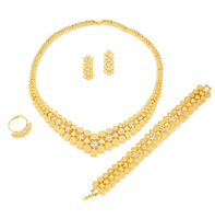 Juego de Joyas de Oro Chapado con Diamantes para Mujer, Collar, Aretes, Anillo y Pulsera, Juego de Cuatro Piezas