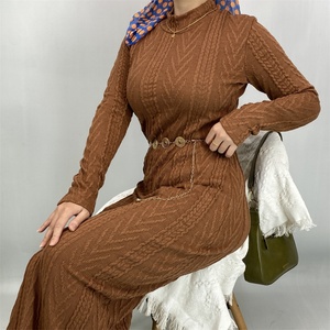 Factory Wholesale Women's Fall Winter Bodycon Pencil Sweater Abaya <b>Dress</b> with Crew Neck Long Sleeve for Daily or Office 6435-1# - Product Image 5