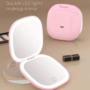 Miroir de maquillage compact portable à double face rechargeable avec éclairage LED, miroir cosmétique lumineux à main pour les voyages - Product Image 2