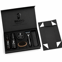 Boîte cadeau magnétique pliable en plastique avec insert en plastique laminé noir mat, logo personnalisé avec vernis UV, pour kit de soin de la barbe
