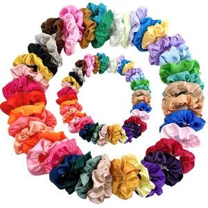 New Fashion Women Solid Color Hair Scrunchies Accessories Fabric Elastic Band Hair Ties Satin Silk Scrunchies For Girls