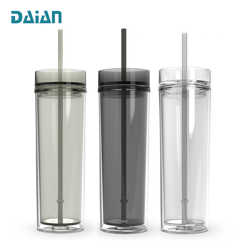 Лидер продаж на Amazon, акриловые пластиковые тонкие тумблеры с двойными стенками, 16 унций, с соломинкой