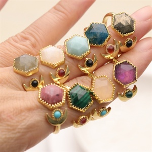 Bague personnalisée en pierre naturelle sertie clos, plaquée or, en laiton, avec pierre précieuse hexagonale, pour <span class=keywords><strong>femme</strong></span> - Product Image 5