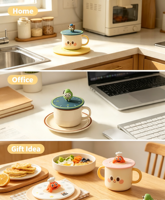 Couvre-gobelet en silicone, couvercle de boisson mignon de dessin animé, qualité alimentaire, pour gobelets, tasses, maison, bureau, cadeau pour enfants