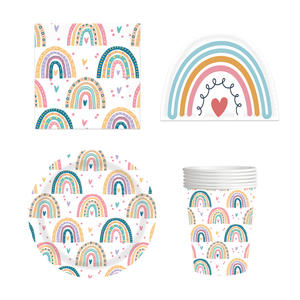 لوازم حفلات استحمام الأطفال بألوان قوس قزح وبوهو عيد ميلاد وأطباق ورقية ومناديل <span class=keywords><strong>8</strong></span> ضيوف - Product Image 2