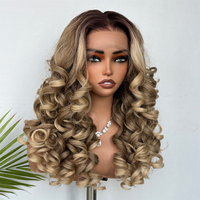 Perruque Lace Front 13*6 en Lin, sans colle, blonde, synthétique, prête à porter, longue et bouclée, en fibre Latisha, mélange de cheveux