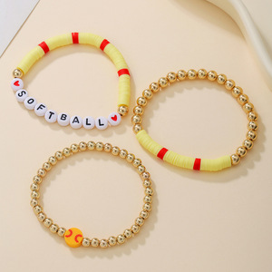 <b>Beaded</b> <b>Bracelet</b> Set Ball Theme Soccer Basketball Baseball Letter Beads Unisex Party Jewelry - Product Image 2