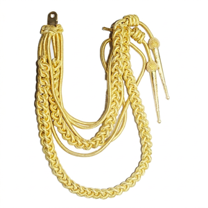 Cordon en Mylar doré, fil français, aiguillette à double pointe métallique, tricoté à la main, avec boules de polyester et de laine pour cordons d'uniforme - Product Image 1