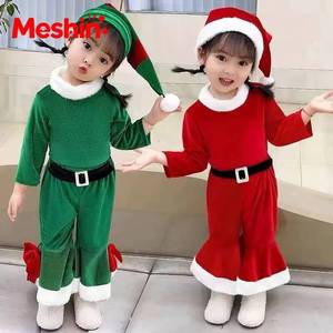 Ensemble de robes de Noël en polyester gaufré pour enfants 2026 avec chapeau pour filles, thème fêtes de fin d'année - Product Image 1