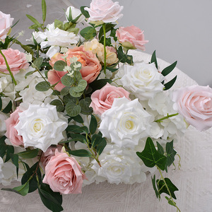 Chemin de table en fleurs artificielles en <span class=keywords><strong>soie</strong></span>, rose, fait main, moderne, pour décoration de table ou allée, deux mètres, rangée rose pour événements - Product Image 6
