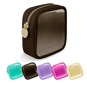 portable small nylon travel organizer zipper cosmetic bag with PVC window