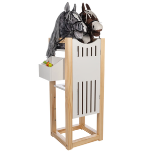 Massivholz-Hobbypferdestall für <span class=keywords><strong>2</strong></span> Pferde mit Aufbewahrungshaken, Langlebiger Holzspielzeug-Organizer und Ausstellungsständer - Product Image 1