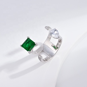 wholesale plata 925 silver emerald open luxury Geometric <b>ring</b> women party Green Stone Unisex wedding zircon <b>adjustable</b> <b>rings</b> - Product Image 1