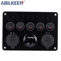 Prise 12V avec voltmètre, panneau de commutation à boutons universel 5 gang, panneau de commutation à bascule étanche pour bateau, USB micro, RV